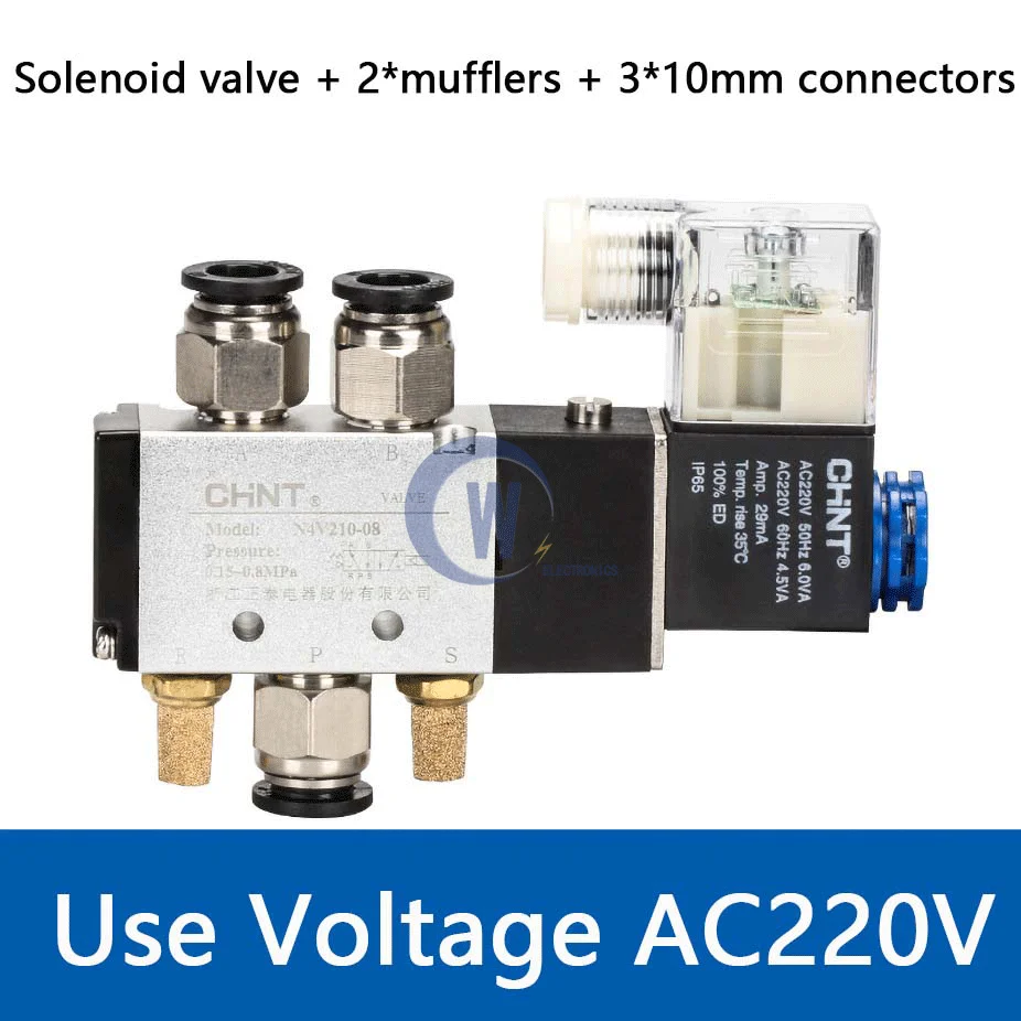 4V210-08 Pneumatic Electric Solenoid Valve 24V 12V 2 Position 5 Port Five Way Control Air Valve Electromagnetic DC24V AC220V