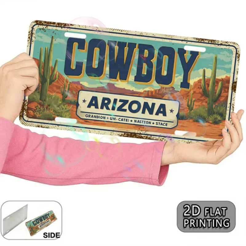 لافتات ديكور منزلي جديدة تمامًا، زينة عيد الميلاد، مقاومة للماء ومتينة، لافتة ألومنيوم عتيقة مستطيلة: "Arizona Cowboy"
