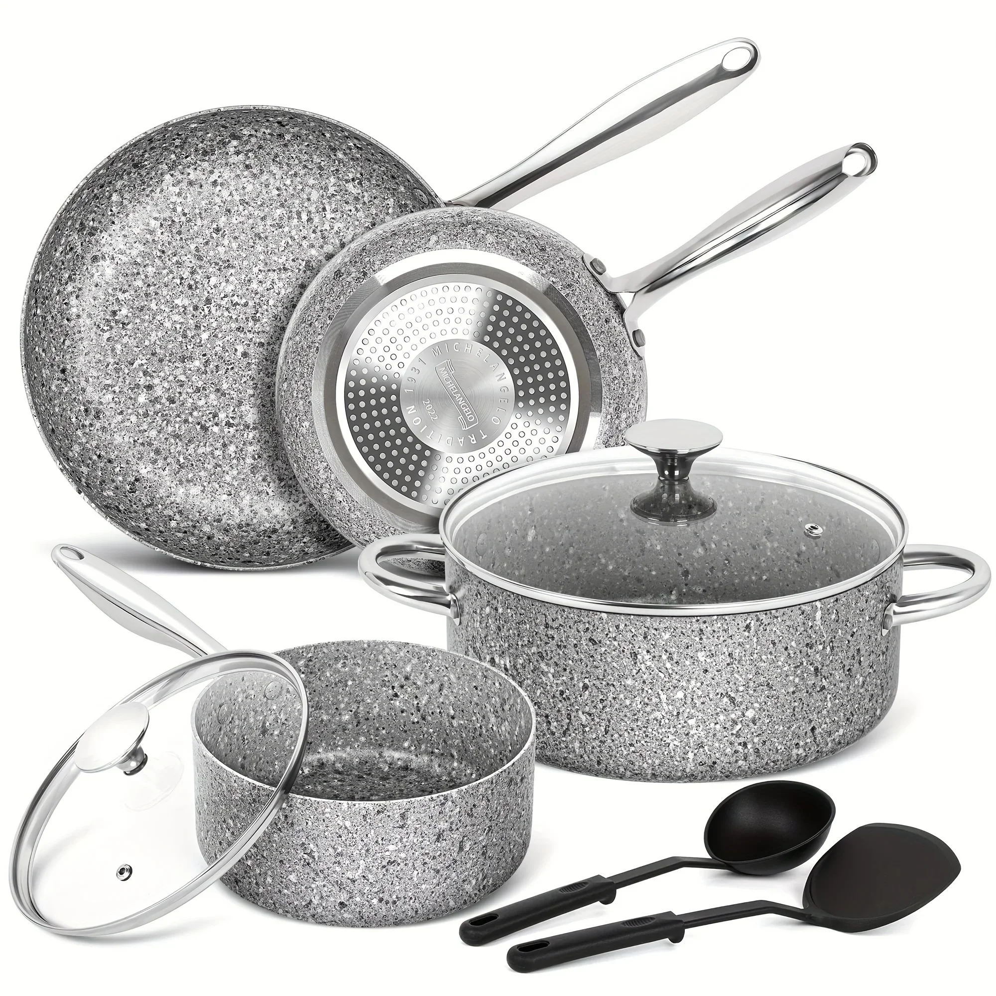 8pcs, Pots And Pans Set, Cookware With Granite Coatings For Super Nonstick Result, Essential Stone Utensil, Kithchenware, Cookwa