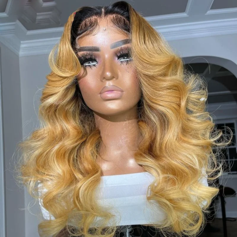 26Inch 180Density Soft Ombre Blonde Body Wave 5x5 Silk Base Preplucked Jewish Human BabyHair HD Lace Wig European Hair Glueless