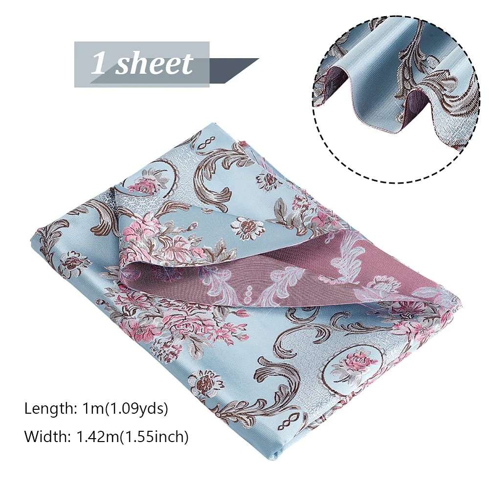 1M Flower Pattern Polyester Fabric DIY Crafts Supplies Light Blue 1500mm