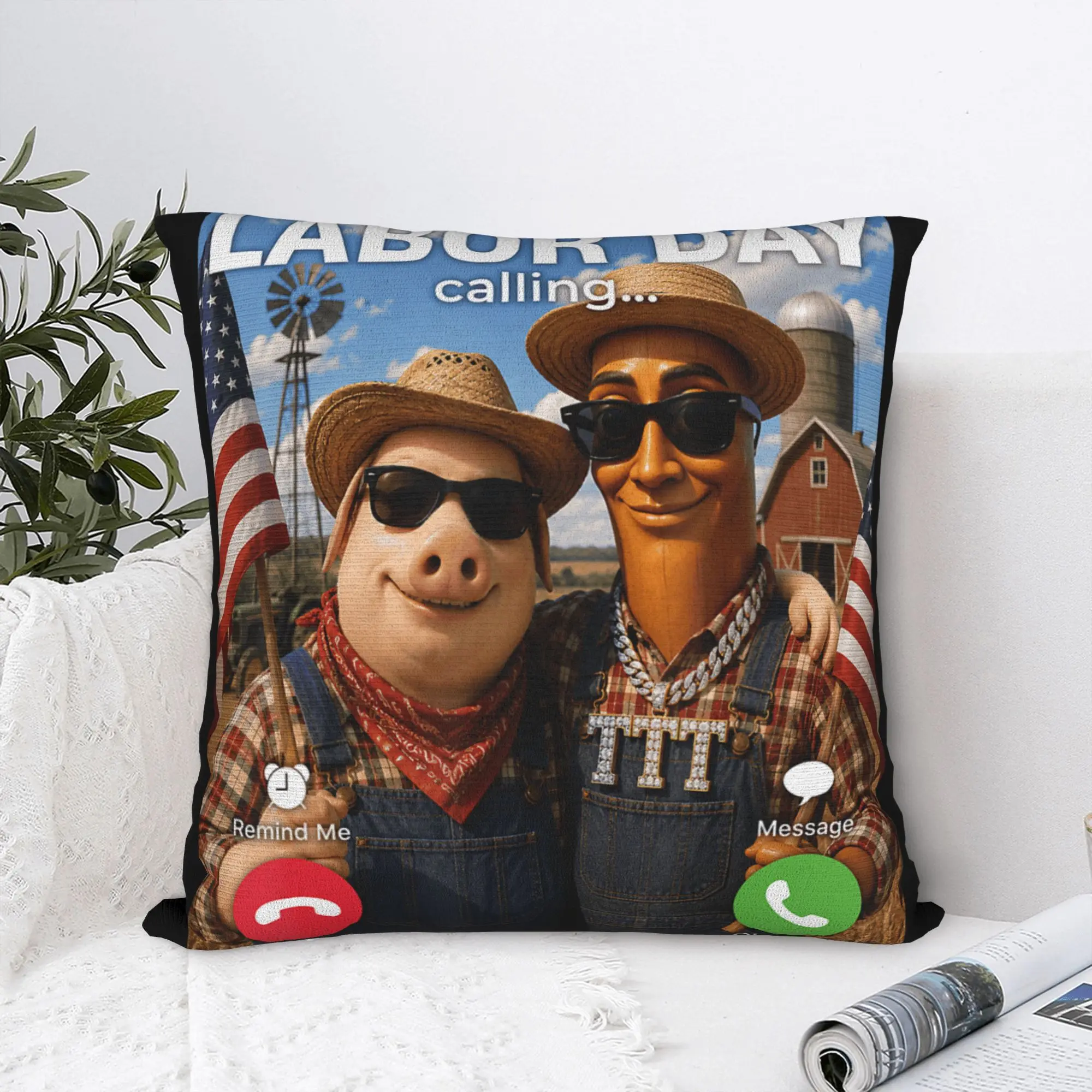 John Pork Tung Sahur Rural America Labor Day Funny Farmer Pillow Cover Soft Cushion Cover Morden Pillow Case For Sofa Home Decor