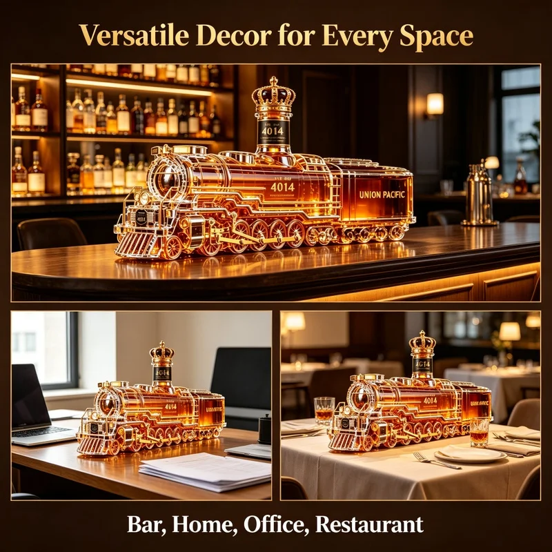 Steam Train Shaped Glass Whiskey Decanter Lead‑Free Crystal Liquor Bottle Crown Stopper Home Bar Decor Unique Gift For Whiskey