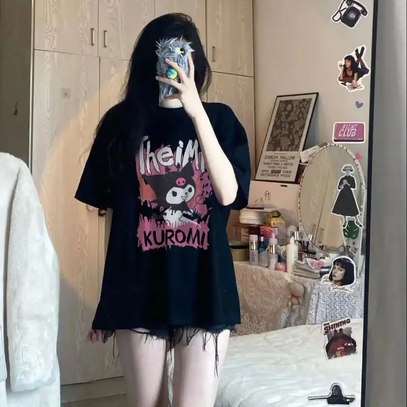 

Sanrio Kawaii Short Sleeve Kuromi Summer Girls T Shirt Cute Loose Sweet Casual Fashion Comfort Breathable Gift for Girlfriend