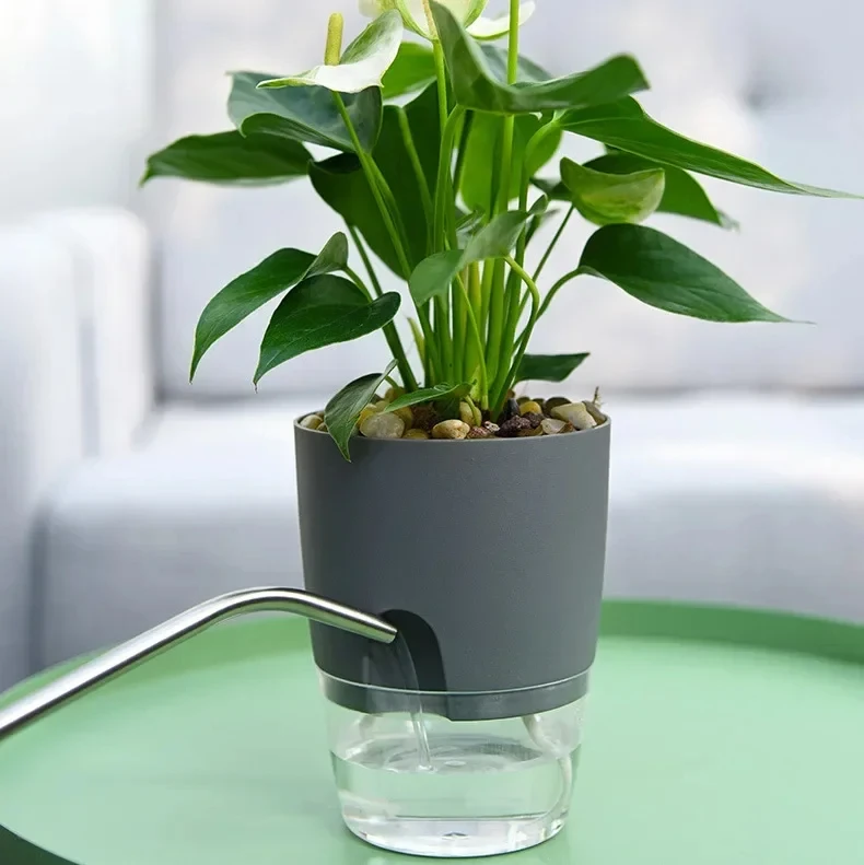 Transparent Double Layer Self Watering Flower Pot Cotton Rope Small Plant Pot with Injection