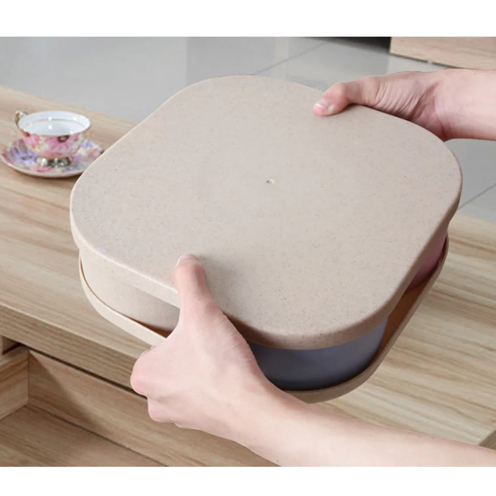 

Wheat Straw 4 Compartment Fan Style Candy Box Snack and Dried Fruit Storage Tray with Lid Space Saving Organizer for Home Party