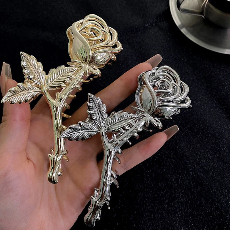 2023 Women Large Metal Rose Floral Leaf Hair Claw Crab Ladies Barrettes Hairgrip Girls Hair Clips Hairpins Headwear Ornaments