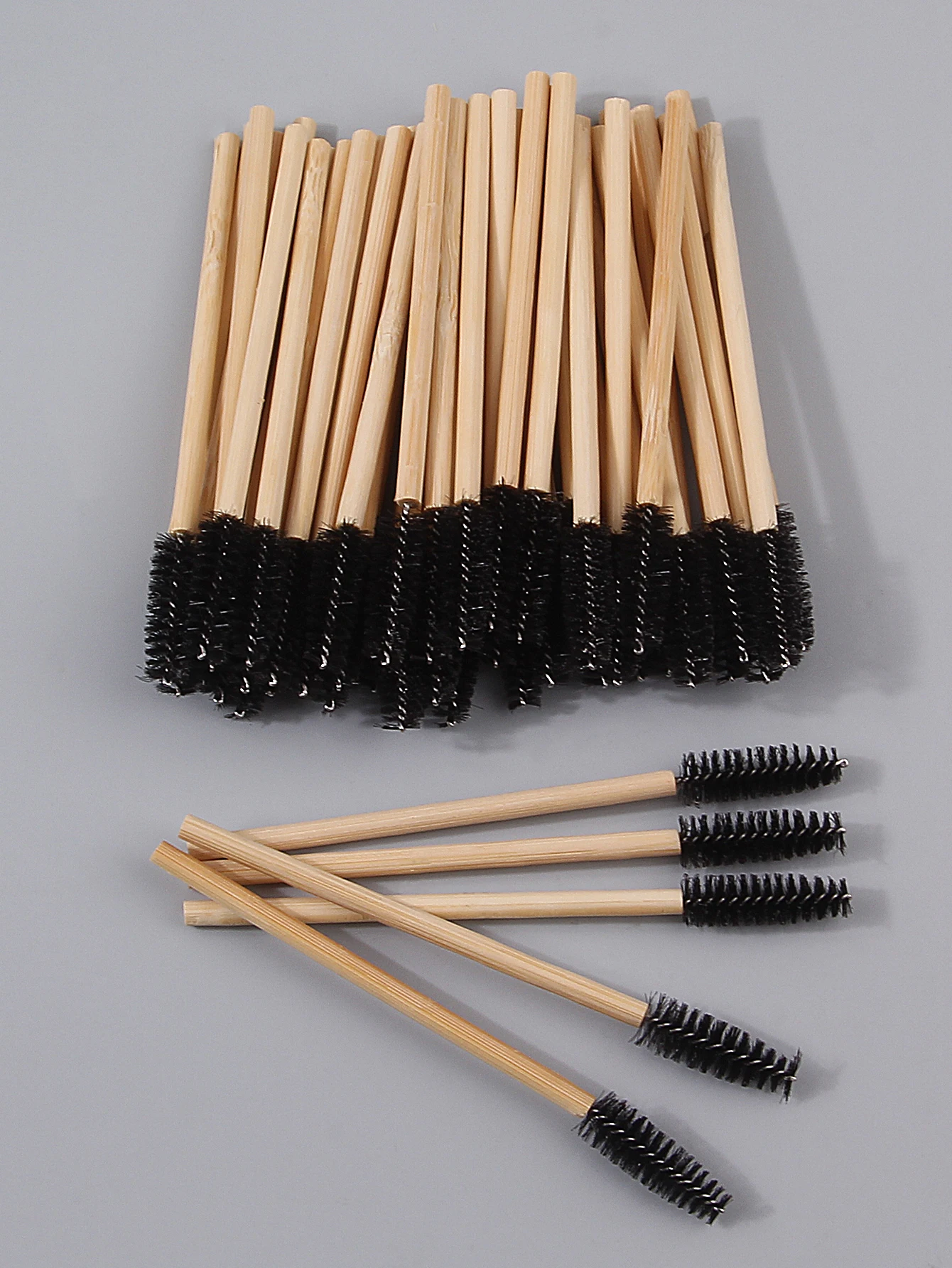 50PCS high-end bamboo-handled spiral mascara brush,curling eyebrow brush, multi-functional mini mascara brush, portable eye tool