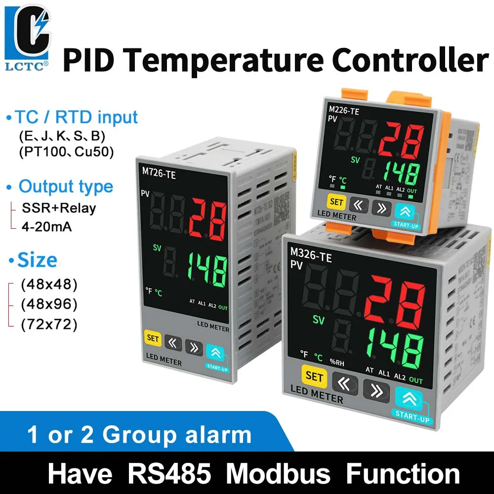 LCTC PID Temperature Controller SSR+Relay 4-20mA Output PID Regulator TC/RTD Input Digital Instrument 48*48 48*96 72* 72mm