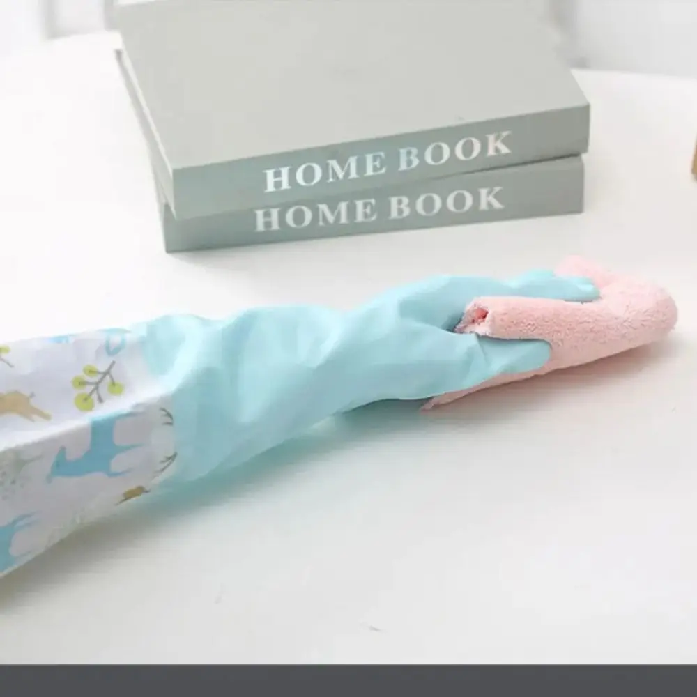 Dishwashing Gloves Single Layer Household Chore Splicing Sleeve Waterproof Gloves Elastic Band Mouth Rubber Gloves