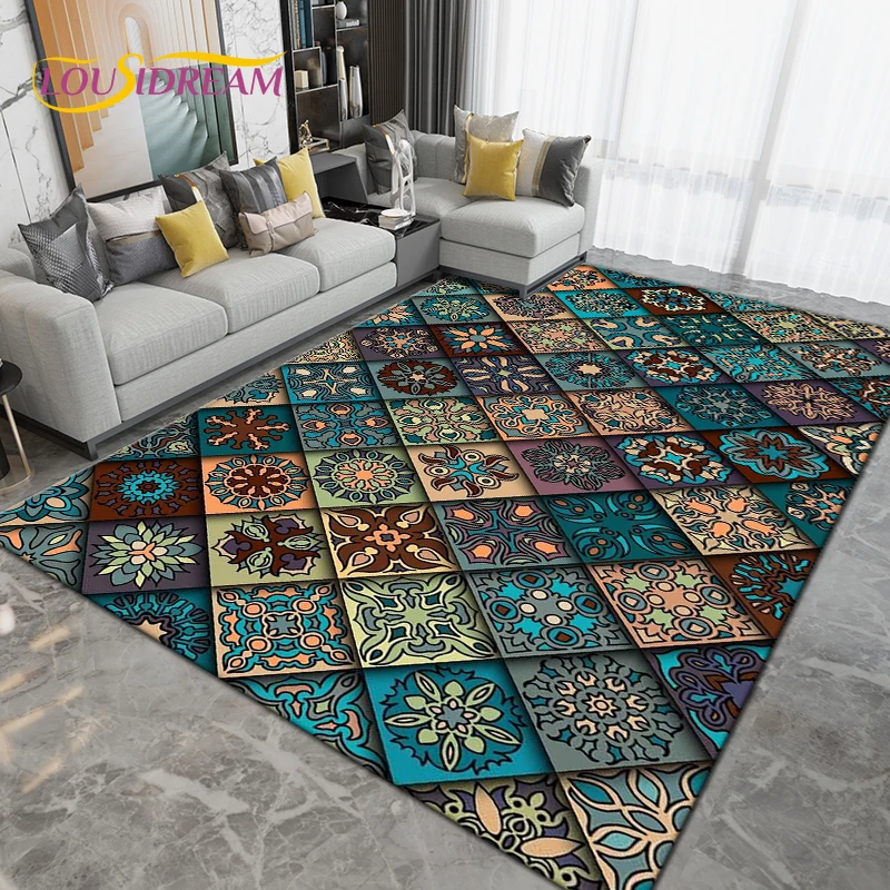 Alfombra de área de Mandala Bohemia grande, sala de estar alfombras para, dormitorio, sofá, cocina, baño, Felpudo de entrada, alfombrillas