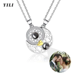 Personalized Photo Necklace Projection Necklace Sun and Moon Yin Yang Couple Magnetic Necklace Custom Photo Projection Necklace