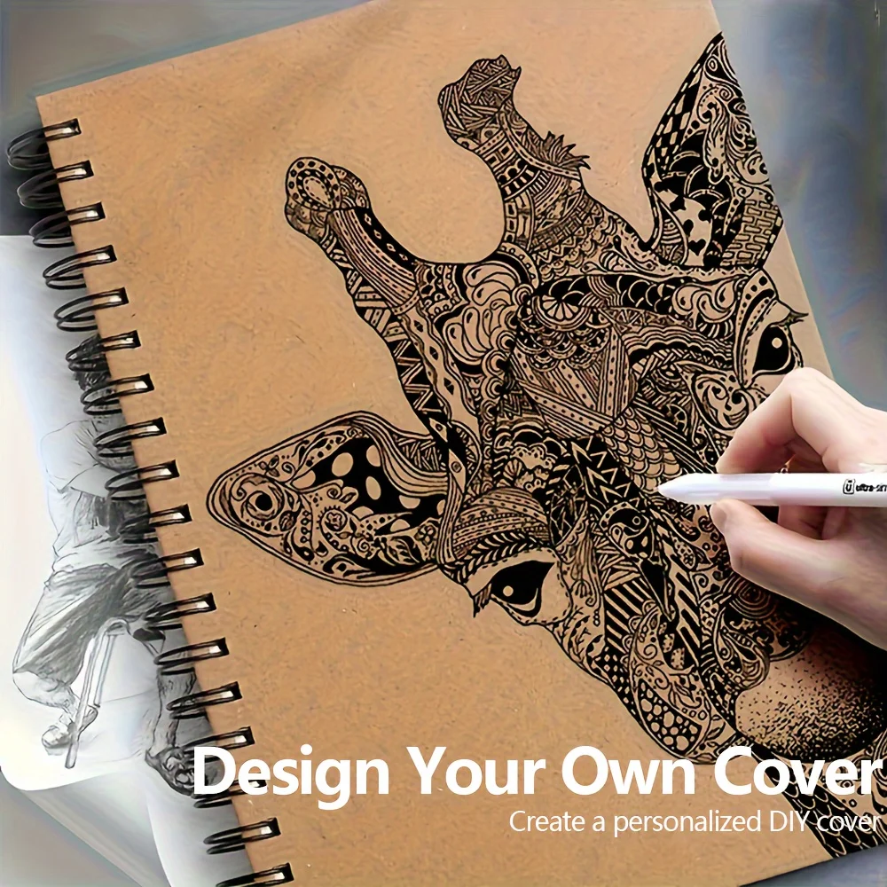 1pc A4 Kraft Soft Cover Blank Notebook Journal, Spiral Sketchbook Pad, Drawing Book, 100 Sheets/100gsm