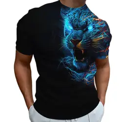 Animal T-Shirts For Mens 3D Leopard Print Short Sleeve Tops Fashion Personality T Shirt Loose Oversized Tee Shirt Men Clothing