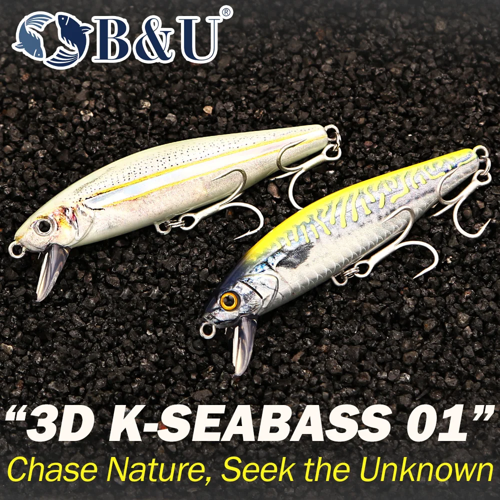 B&U 3D K-SEABASS 01 Sinkender Minnow-Angelköder, 3D Revolution Tech Schimmernder Kunstköder für Salzwasser-Seebarsch, Hecht – Detail 6