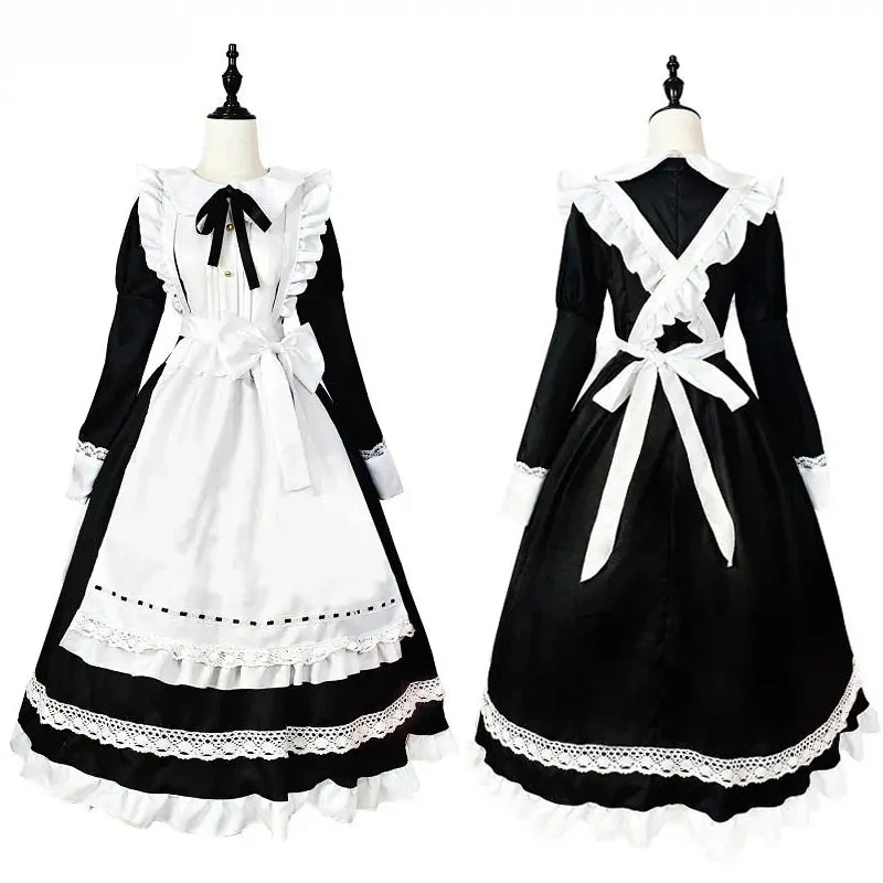 

Women Black White Maid Outfit Apron Dress Girls Lolita Dresses Men Cafe Costume Cosplay Costume Горничная Mucama S-5XL