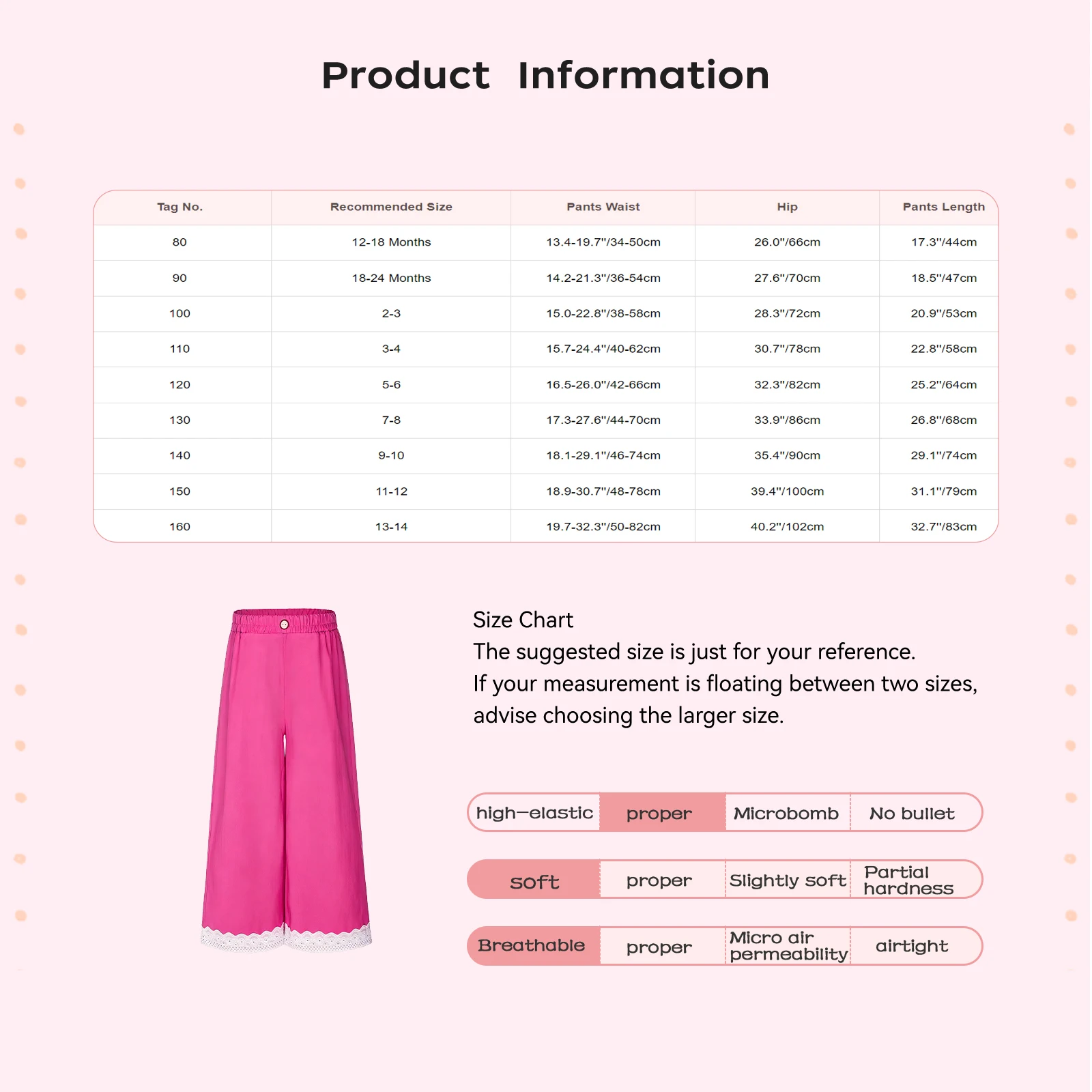 Kids Girls Lace Trim Wide-leg Pants Fashion Elastic Waistband Long Loose Legs Trousers for School Vacation Weekend Casual Outing