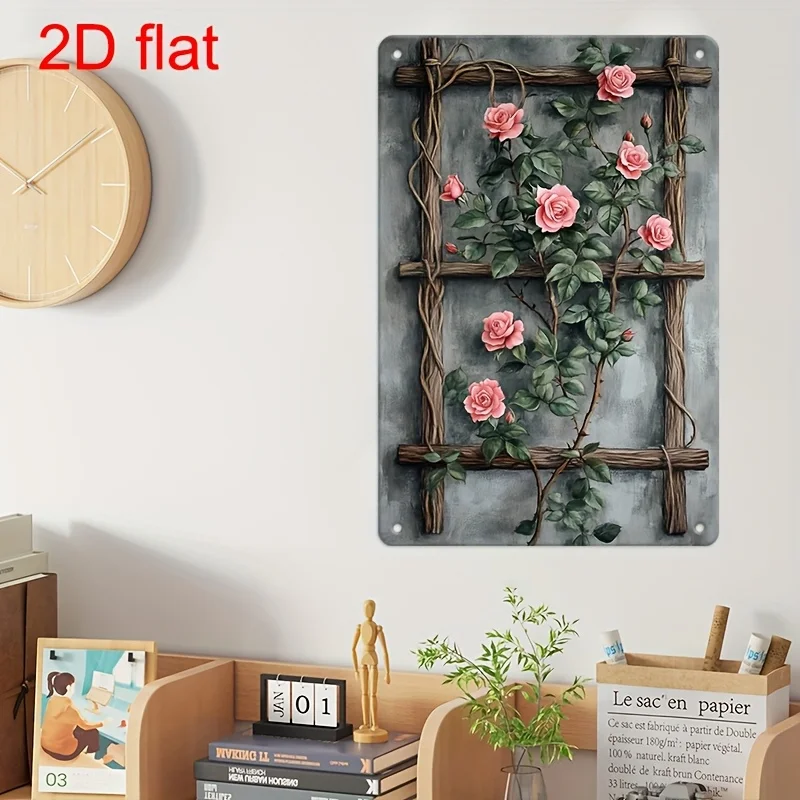 Vintage Metal Wall Art Sign -  Rose Ladder Design with Pre-Drilled Holes, Durable Indoor/Outdoor Decor for Home, Office, Garde