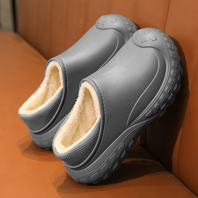 Men\'s Home Clogs 2023 New Winter Garden Clog Plush Warm Lining Waterproof Woman House Warm Shoes High Quality Anti-Slip Green