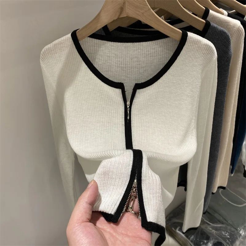 Zipper Knitted Cardigan Women Top Coat KO-neck Fashion Small Jacket Button Long Sleeved Female Sweater Cardigan Autumn Winter