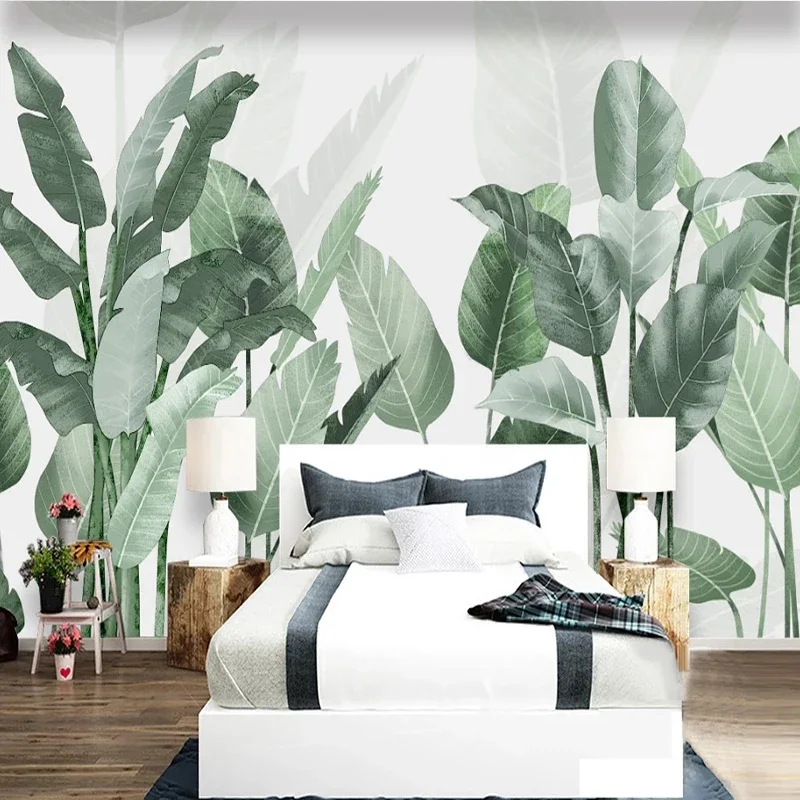 Custom Murals Wall Cloth Tropical Plant Leaves Small Fresh Photo Wallpapers Study Restaurant Backdrop Decor Wall Covering Fresco