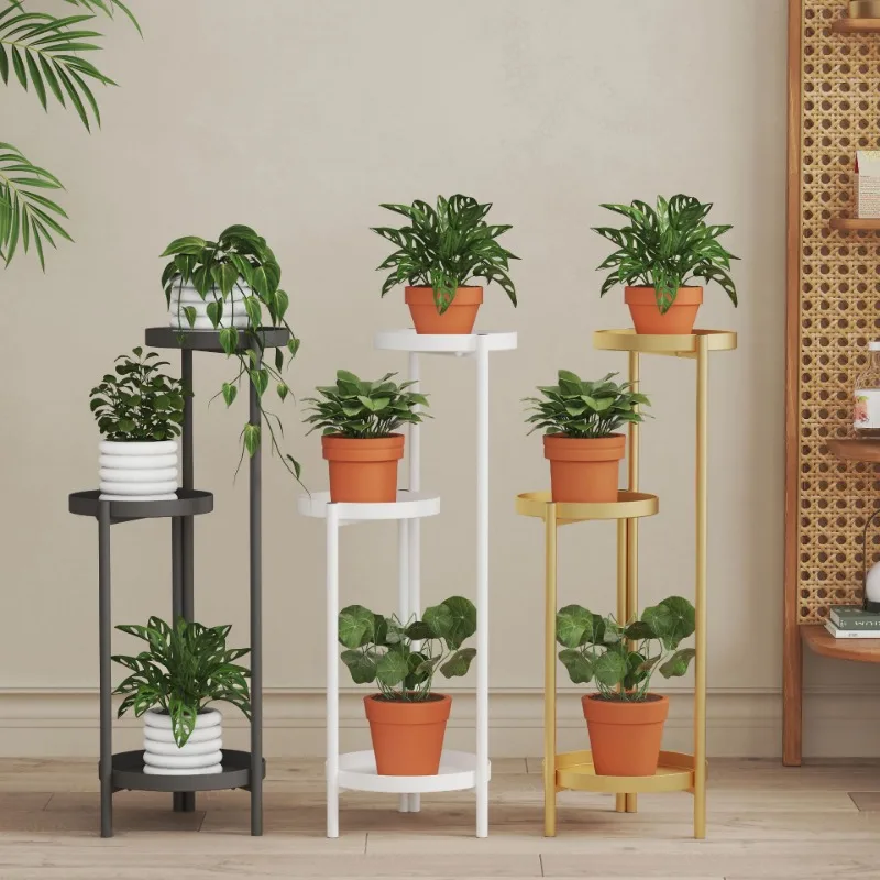 北欧スタイル折りたたみ式鉄製フラワーラック多層プラントスタンドグリーンローズデザインリビングルームとバルコニー用高級ディスプレイ