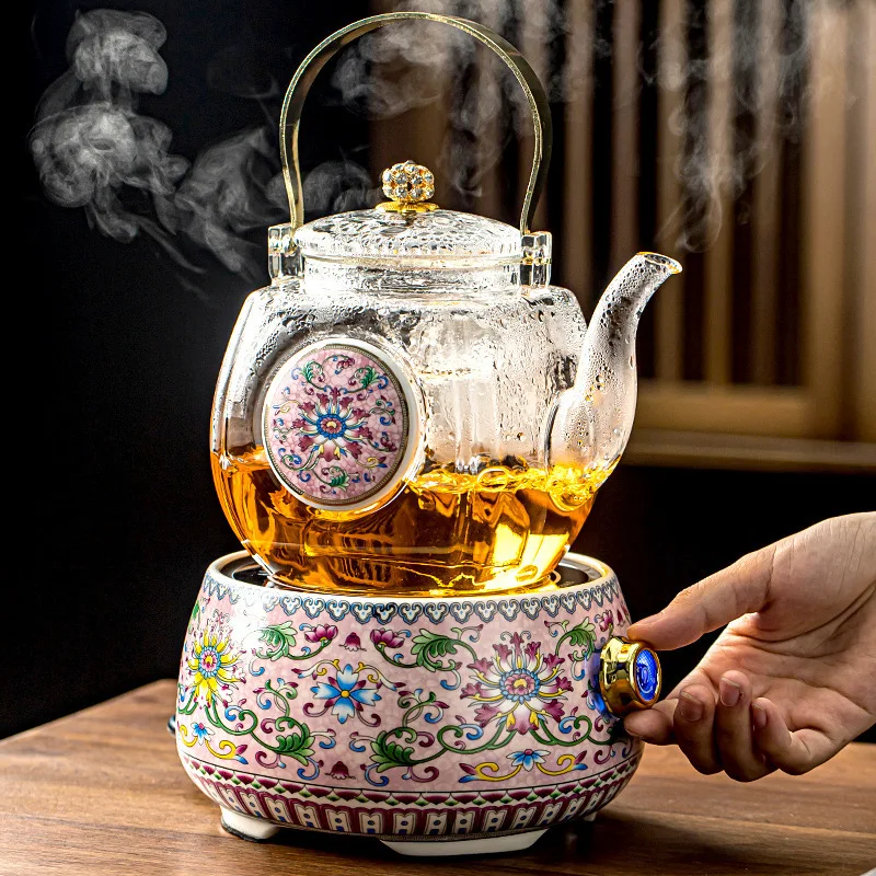 Colored ceramic lotus pot electric ceramic stove set glass teapot household Chinese heat-resistant large capacity kettle GN789TB