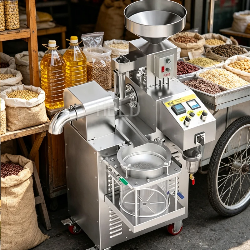 Small Vertical Stainless Steel Oil Press for Peanut Sesame Olive with Oil Filter Home Use Compact Type