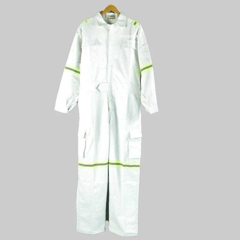 Best Mens Hi Vis Workwear White Crew Pure Cotton Jumpsuit Mechanic Work Uniform Coveralls Men Plus Size Workmens  Clothing S-3XL