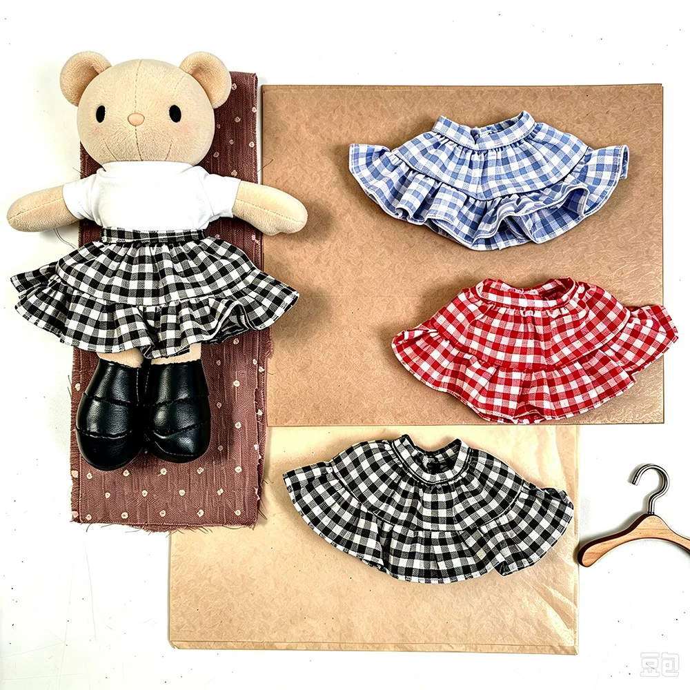 Plaid Doll Skirt Ruffle Layered Mini Skirt Doll Clothes Accessories For 10‑15cm Plush Doll Dress Up Replacement Outfit Toy Gift