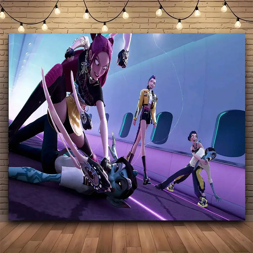 فيلم شعبي أنيمي KPop D-demon H-hunters نسيج طباعة نسيج كبير الجدار الشنق قماش مزخرف جداري ديكور غرفة المعيشة غرفة نوم #4