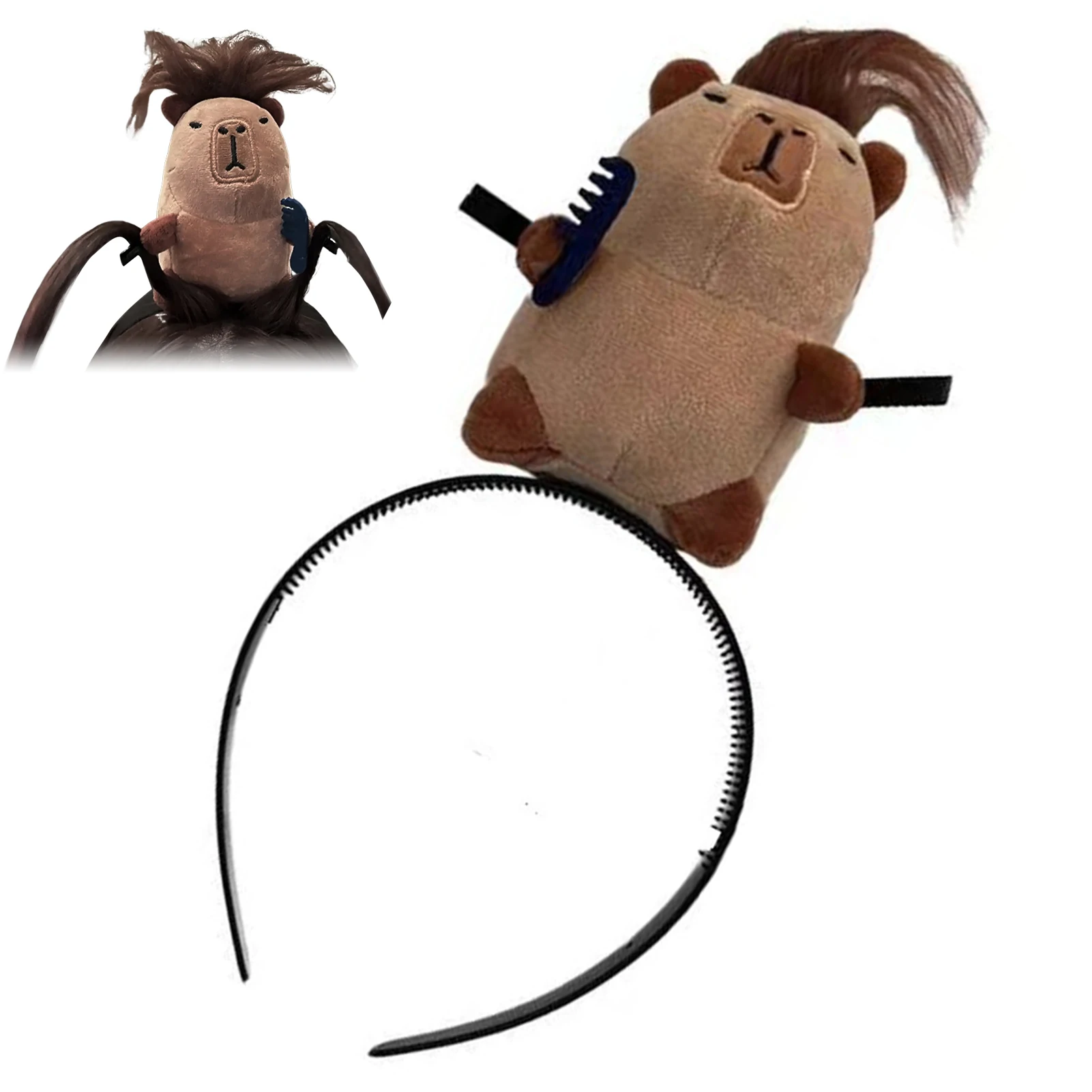 Cartoon Capybara Headband Creative Long Haired Plush Doll Headband Funny Washing Cutting Blowing Hair Hoop Hair Accessories view 6