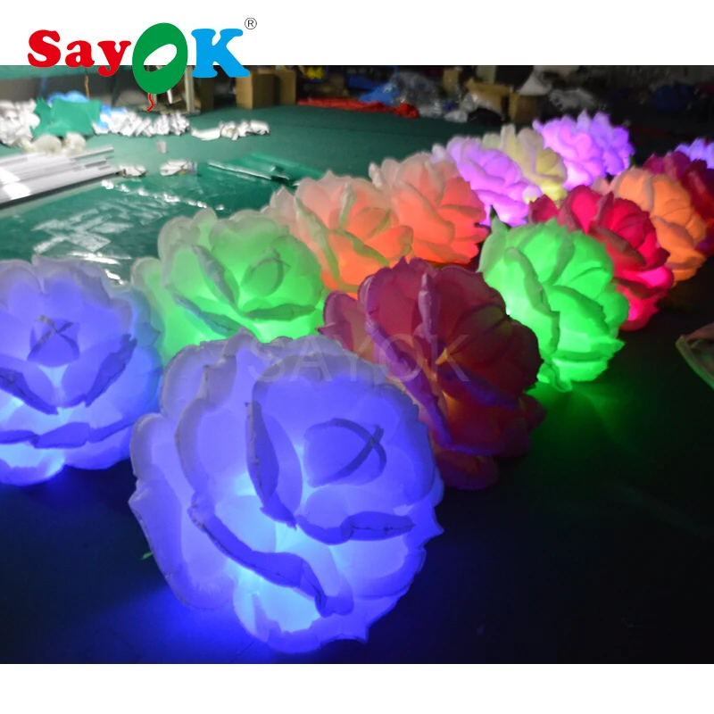 26.2ft Long Inflatable Led Rose Flower Chain With Colorful Led Lights For Wedding Party Events Stage Decorations