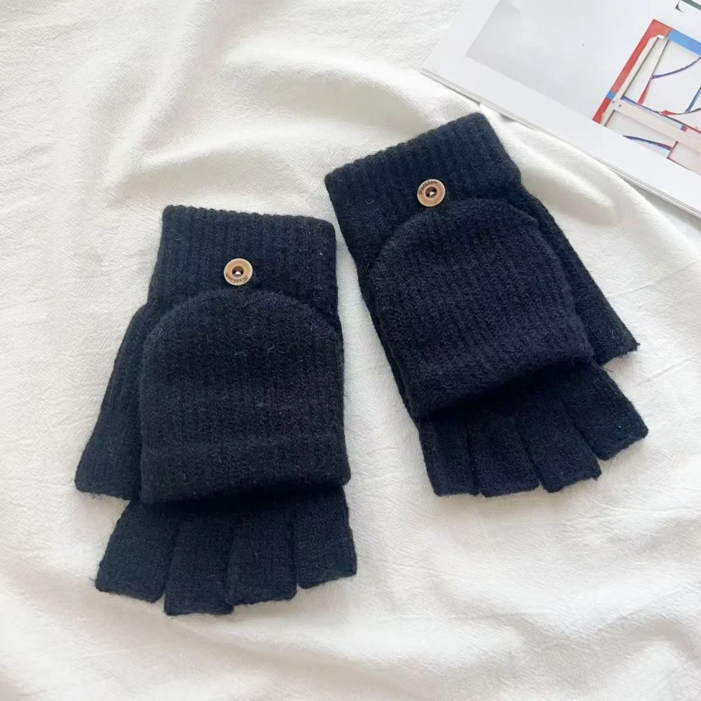 1 زوج محبوك رشاقته غطاء الوجه قفازات الكلاسيكية بلون يتعرض قفازات لينة الكروشيه أصابع القفازات الشتاء الدافئة القفازات #5