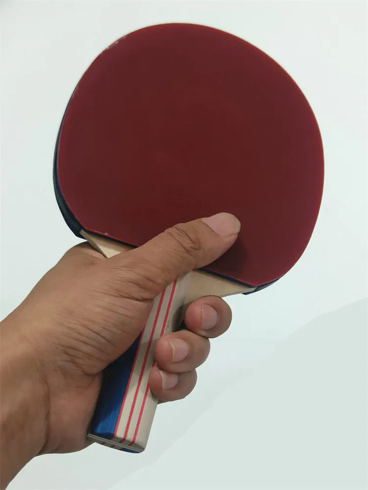 5-lagiges Tischtennisschläger-Blatt aus Massivholz in Palmgröße / Tischtennisschläger mit kleinem Griff und doppelseitigem Noppen-Gummi – Detail 10
