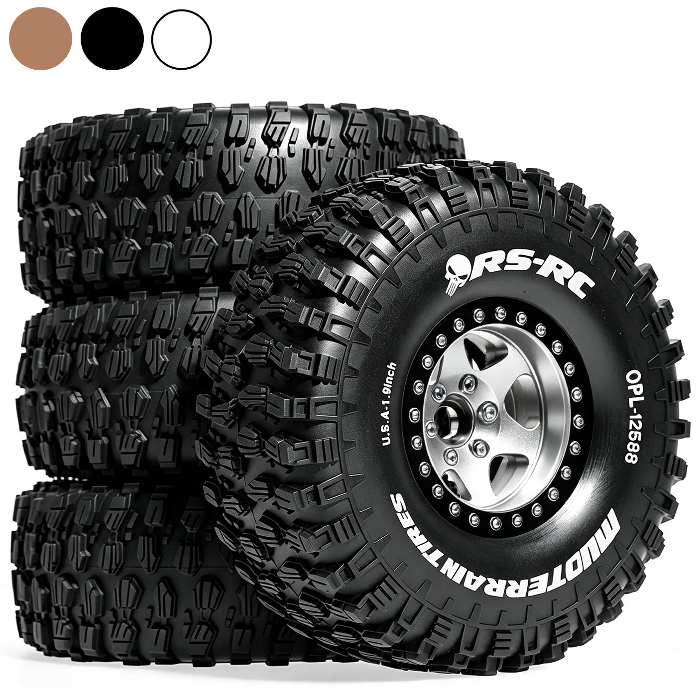 

4pcs 120mm 1.9 Deep Dish Beadlock Wheel Rim Tire Set for 1/10 RC Crawler Car Traxxas TRX4 RC4WD D90 Axial SCX10 II III MST