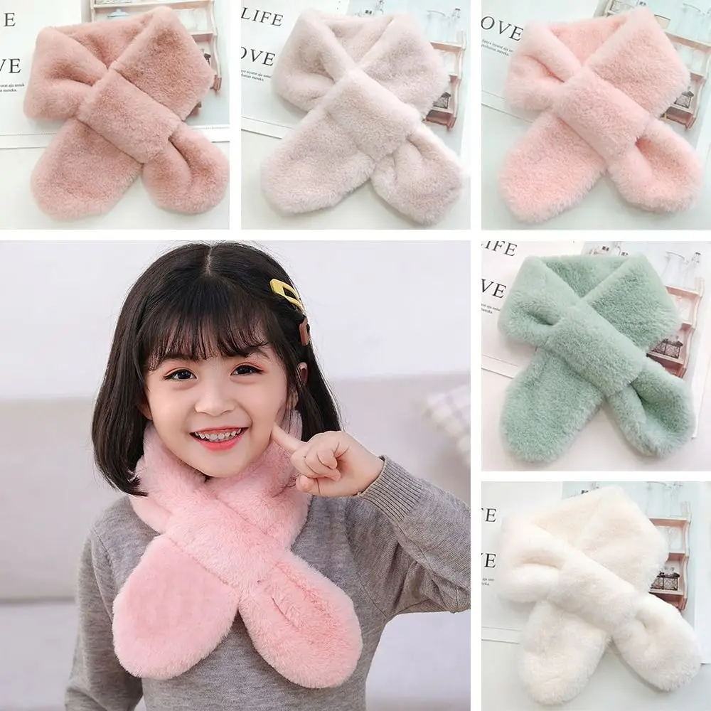 Cute Shawl Faux Rabbit Fur Plush Solid Color Neck Warmer Cross Scarf Neckerchief Wrap