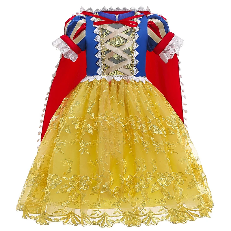 Costume de princesse Disney Blanche-Neige pour enfants, robe de déguisement d'Halloween, manches bouffantes, fête d'anniversaire de paupières pour filles