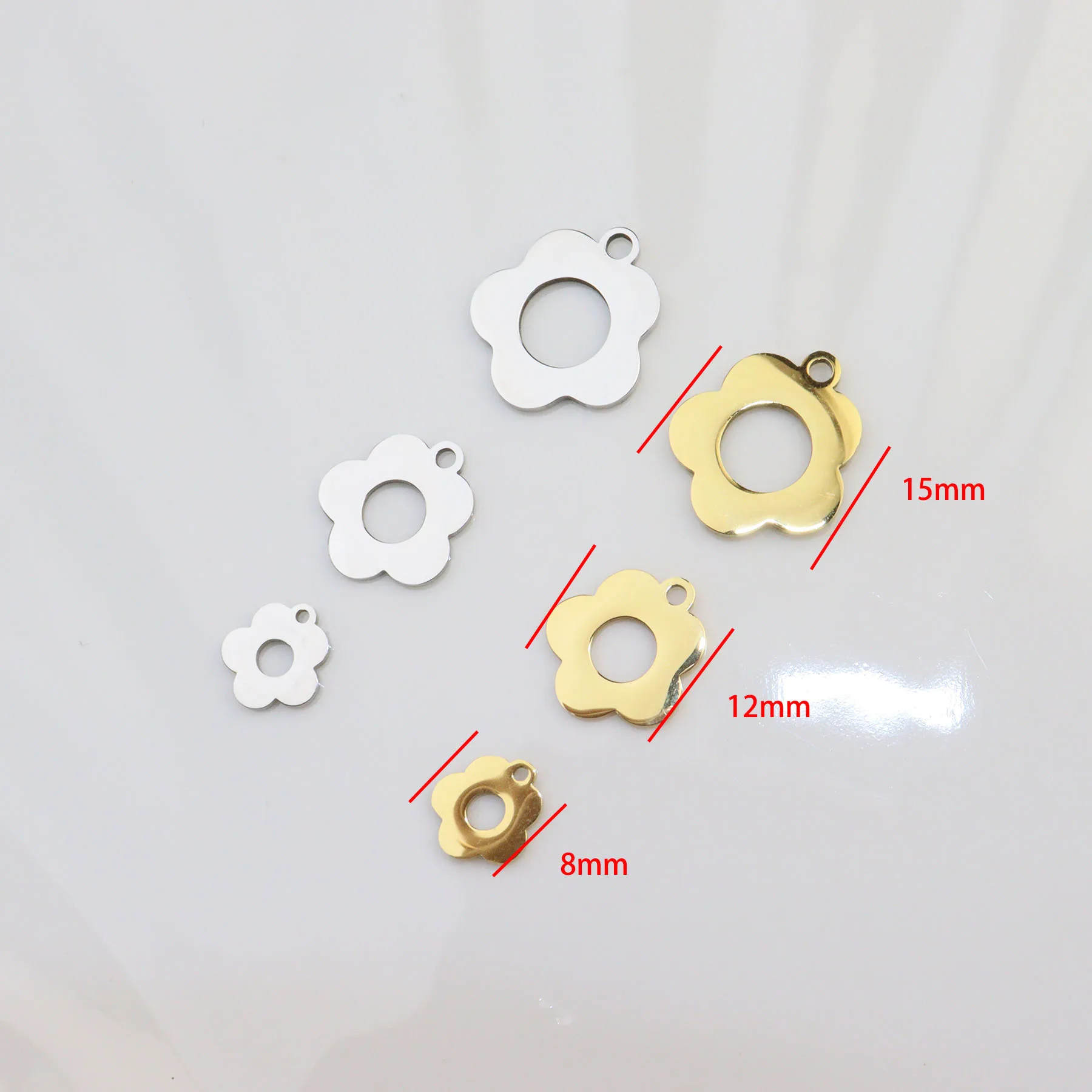 10pcs Stainless Steel Mirror Polish Flowers Leaf Charms DIY Handcraft PVD Plated Waterproof Antiallergic