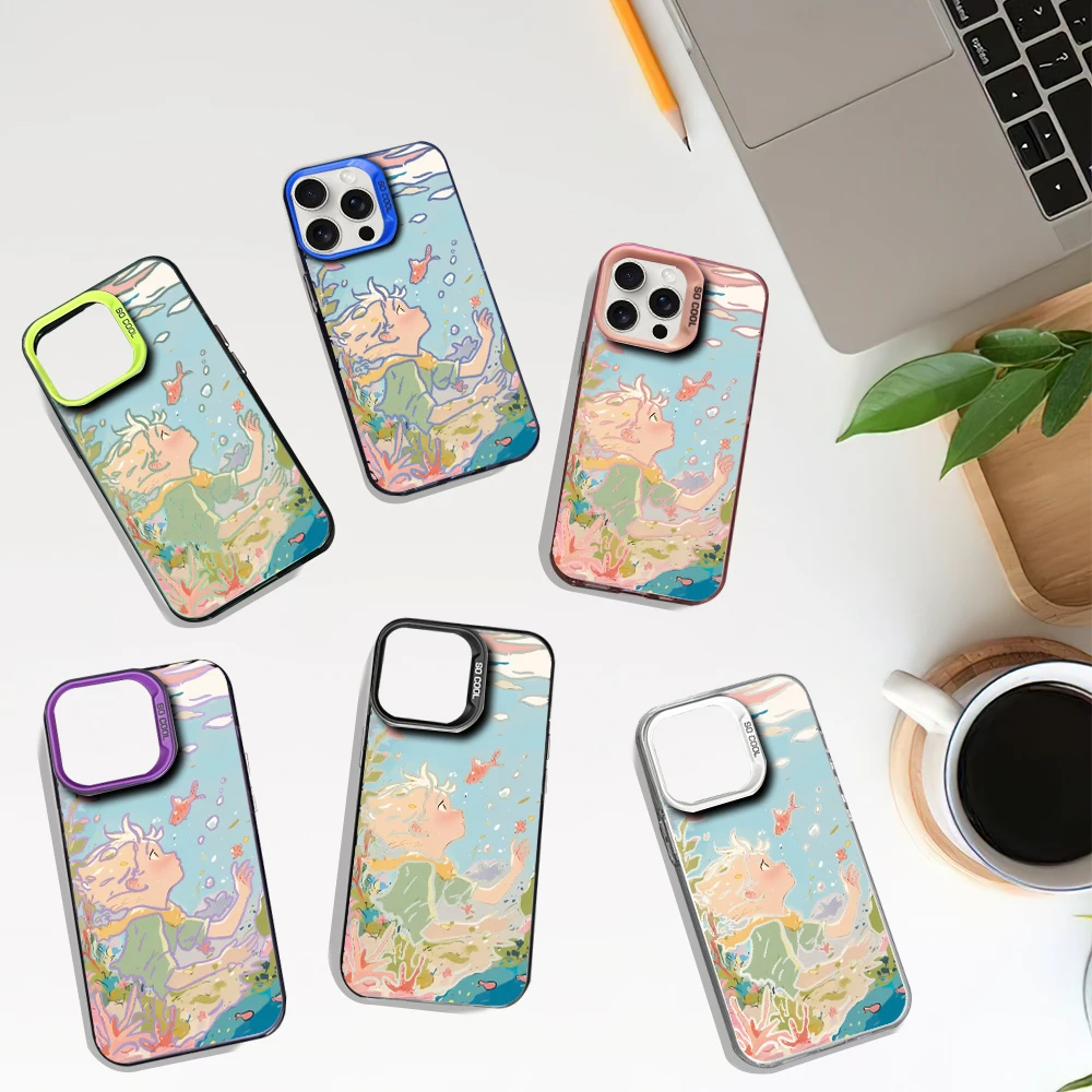 Cartoon The L-Little P-Prince Laser Phone Case for iPhone 12 11 13 14 15 16 Max Pro Plus IMD Shockproof Silicone Coque