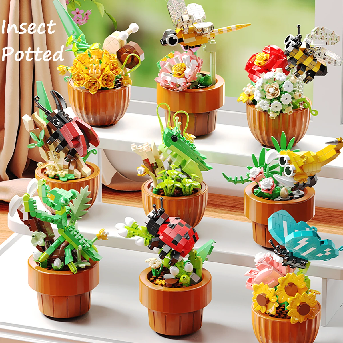 

Eternal flower insect potted Bee biomimetic micro particle assembly building block puzzle toys desktop ornament children's gifts