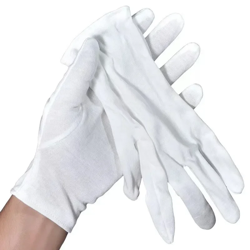 1/50 pares de guantes de trabajo de algodón suave blanco guantes de película para manipulación de manos secas guantes ceremoniales de alto estiramiento herramientas de limpieza del hogar