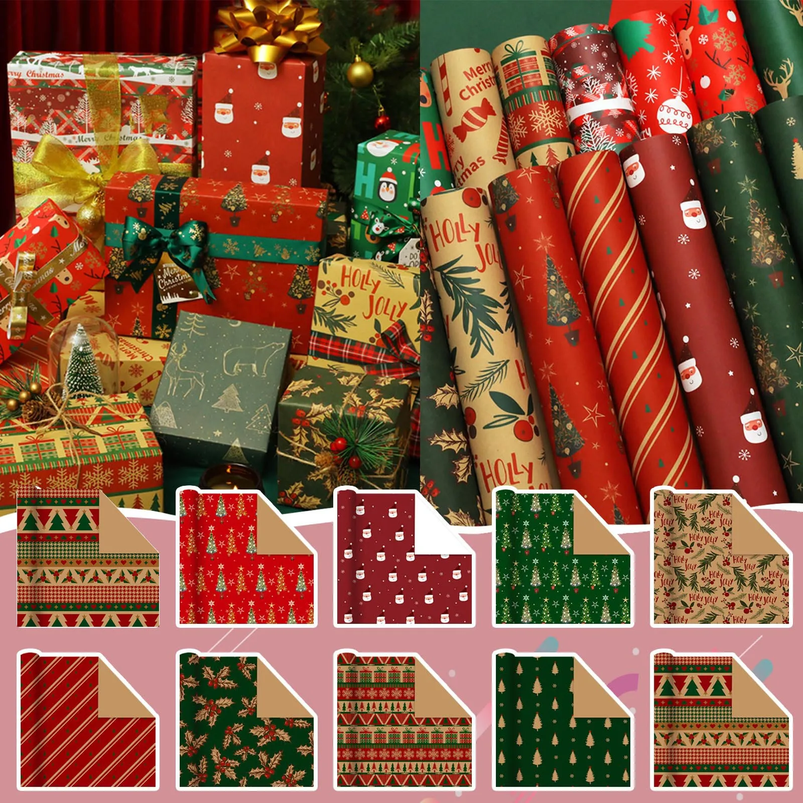 Christmas Wrapping Paper Christmas Elements Collection Single-Sided Wrapping Paper 70cmx50cm Adornos NavideñOs Christmas Decorat