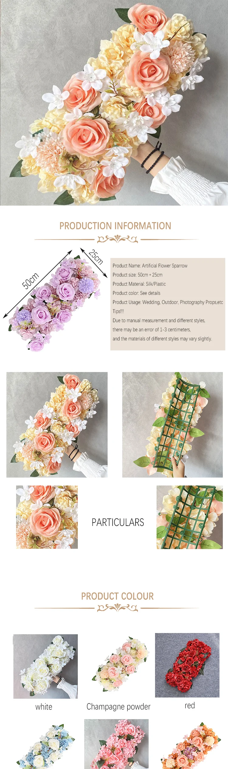 DIY Hochzeitsblumenwand-Dekoration Zubehör Seiden-Pfingstrosen Rosen Künstliche Blumenreihe Deko Hochzeitsbogen Hintergrund Arrangement – Detail 1