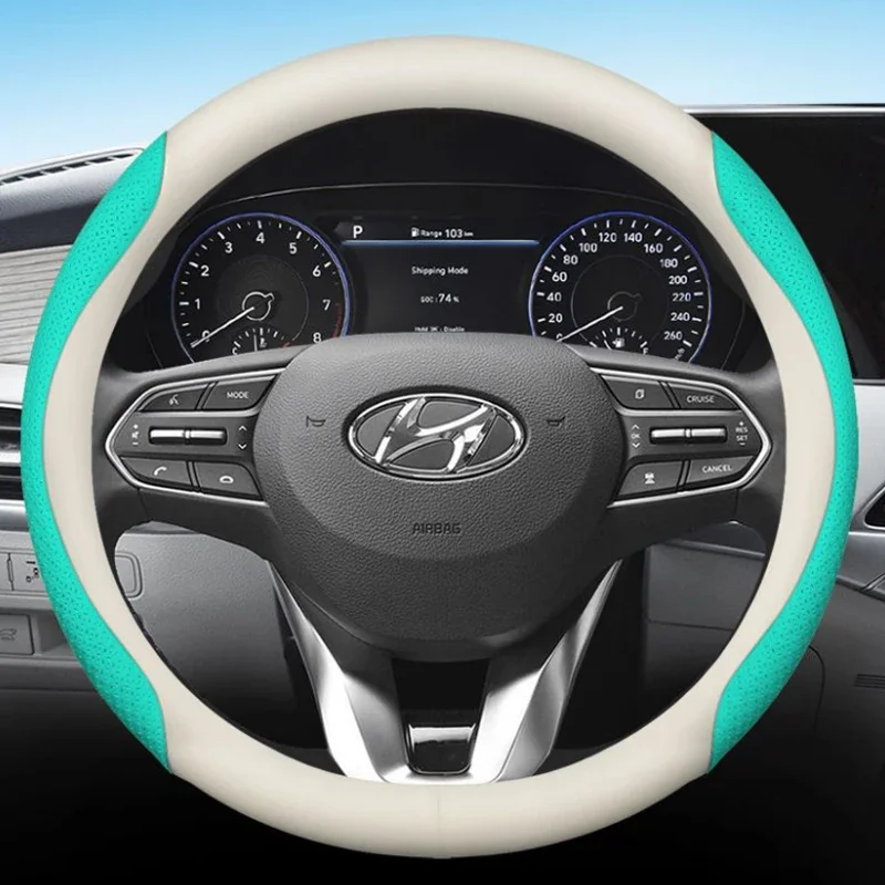 Leather Car Steering Wheel Cover for Hyundai Creta II 2021 2022 - 2024 Breathable Non-slip Car-styling Auto Interior Accessories