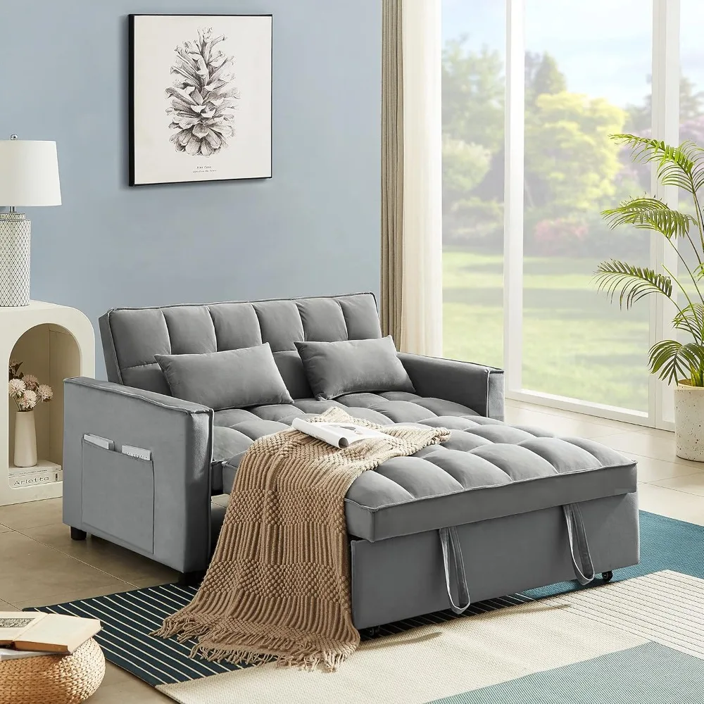 

Sleeper Sofa Bed, Modern Chenille 3-in-1 Futon Couch Pullout Bed with Adjustable Backrest, Storage Pockets and Toss