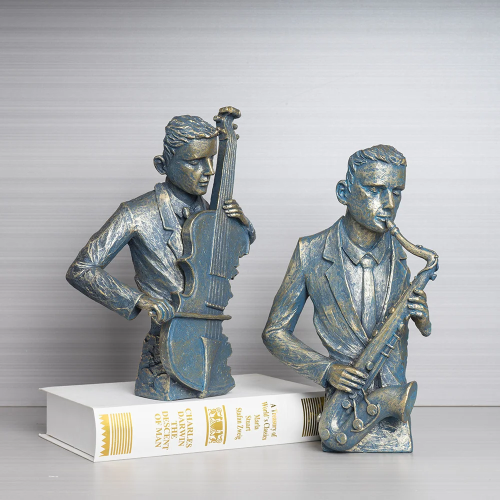 European Style Resin Saxophone Violin Band Members Sculptures And Figurines Tavern Cafe Living Room Desktop Decorative Ornaments