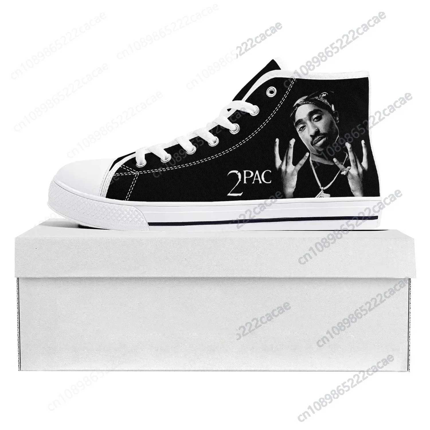 2Pac Hip Hop Rapper Tupac Pop High Top High Quality Sneakers Mens Womens Teenager Canvas Sneaker Couple Shoe Custom Shoe White