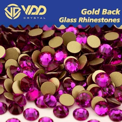 VDD 042 Fuchsia High Quality SS4-SS20 Glass Rhinestones Crystal Gold Flatback Strass Stones For DIY Nail Art Crafts Decorations