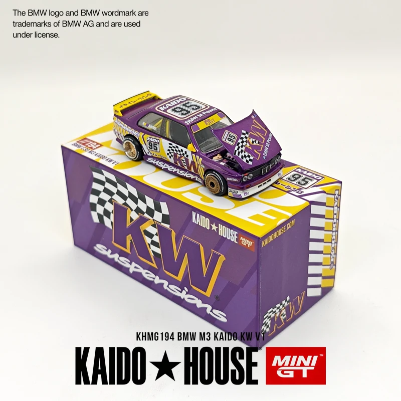 In Stock Kaido House 1:64 E30 M3 BMW KW V1 Purple Widebody Open Engine Hood Diecast car model KHMG194